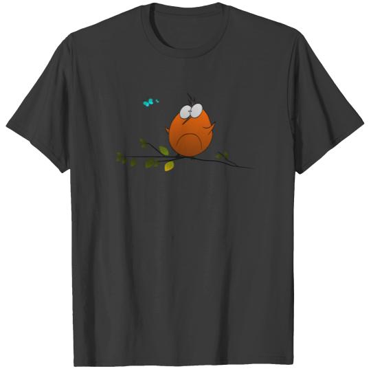 Funny Bird Bubi With Butterfly On Tree T-shirt