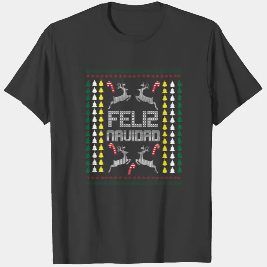 Christmas knit reindeer Rudolph sled tree T-shirt