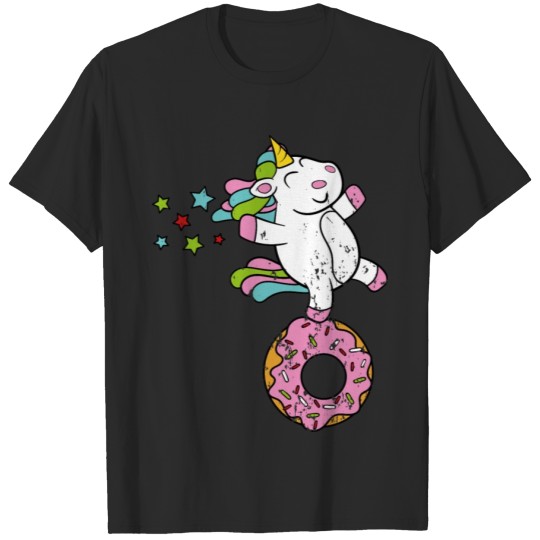 Discover Retro Vintage Grunge Style Unicorn Donut T-shirt