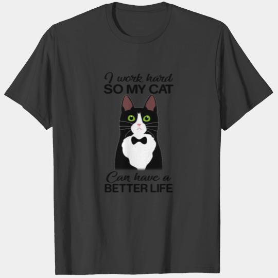 Hard Working Cat Owner T-Shirt Funny Black Cat Gif T-shirt
