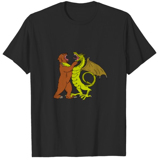Chinese Dragon Fighting Grizzly Bear Drawing Colo T-shirt