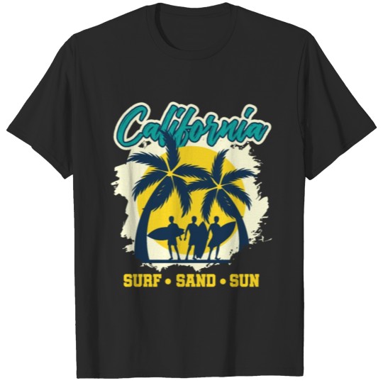 Discover California USA Summer Sun Surfing Palm Trees Sea T-shirt