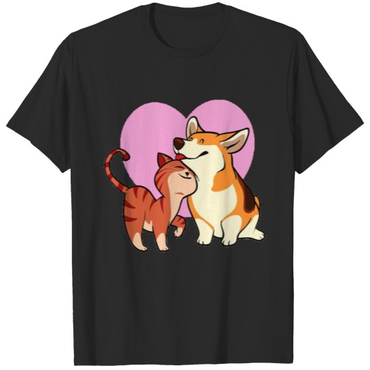 Discover Cute cat and dog T-shirt