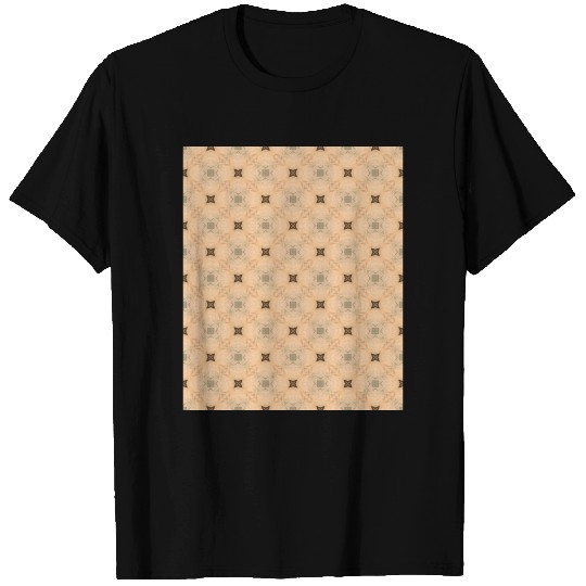 brown black green star and square pattern T-shirt