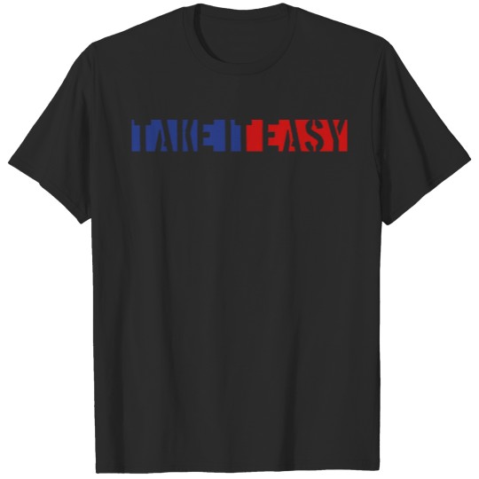 Discover blau rot logo balken cool take it easy design text T-shirt