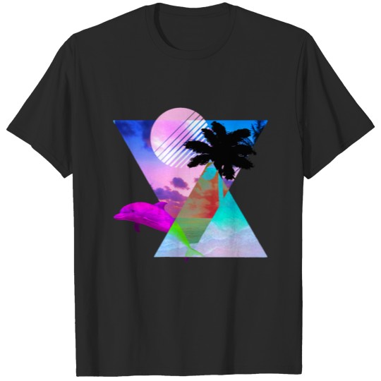 Discover Vaporwave Dolphin 80's hypnotic Sunset scene T-shirt