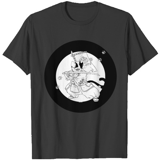 Cute Hand Drawn Samurai Cat with Sword, Japan Art T-shirt