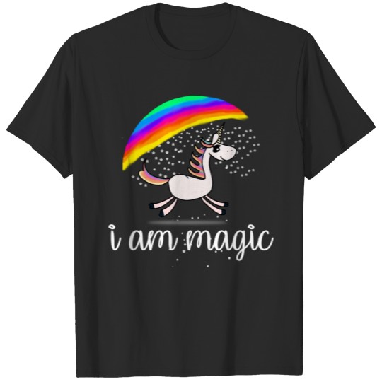 Unicorn I'm magic stars glitter rainbow gift girl T-shirt