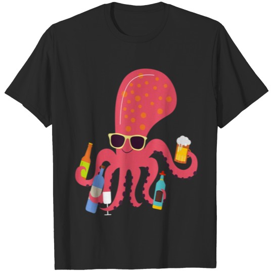 Discover Octopus Drinking Shirt Funny Alcohol T Shirt Vacat T-shirt