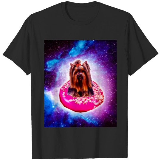 Outer Space Galaxy Dog Riding Doughnut T-shirt