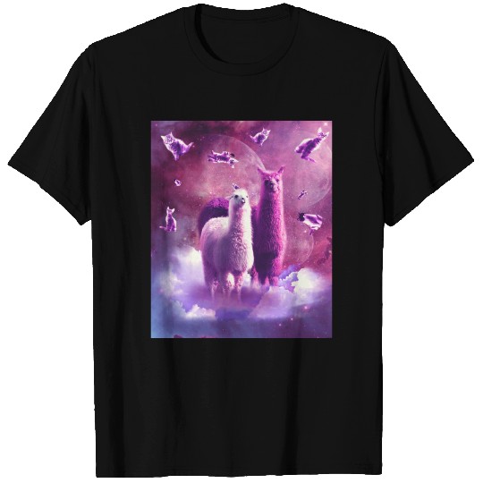 Outer Space Galaxy Cat With Llama T-shirt