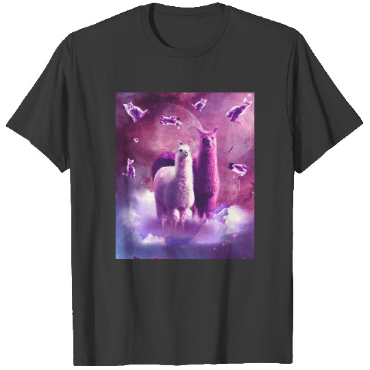 Outer Space Galaxy Cat With Llama T-shirt