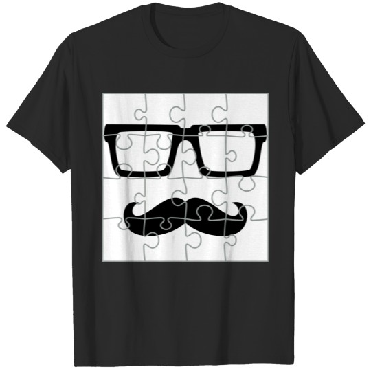 puzzle nerd hipster geek horn glasses mustache mus T-shirt