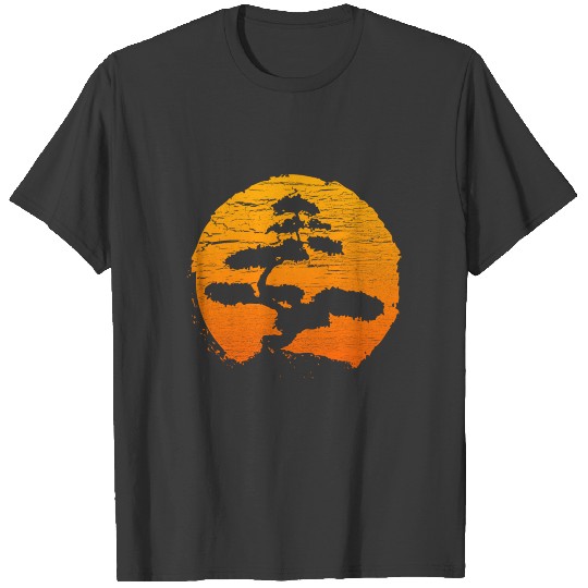 Bonsai Tree Orange Sunset Retro Buddhist T-Shirt T-shirt