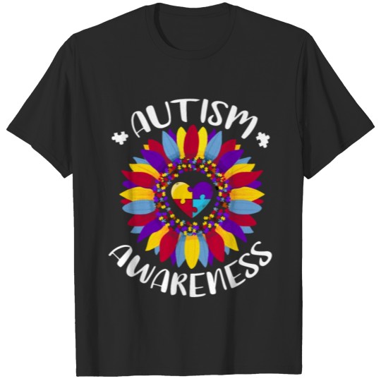 Discover Sunflower Autism Awareness Puzzle Piece Support T-shirt