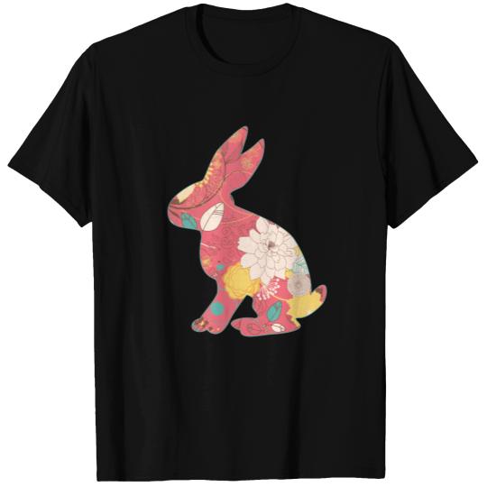 Vintage Retro Easter Bunny Rabbit Floral Flower T-shirt