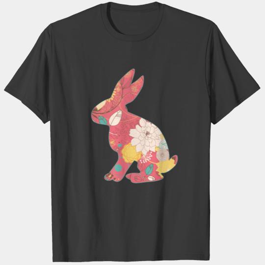 Vintage Retro Easter Bunny Rabbit Floral Flower T-shirt
