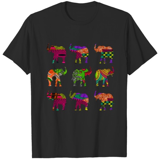 Discover Bright and colorful African print elephants T-shirt