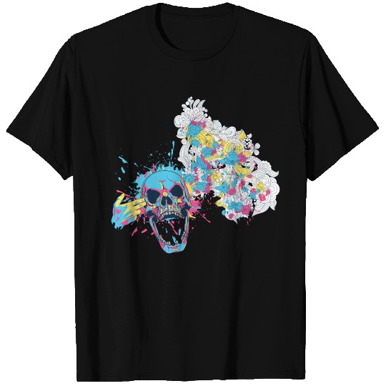 Floral Skull with Flowers and Splashes T-shirt