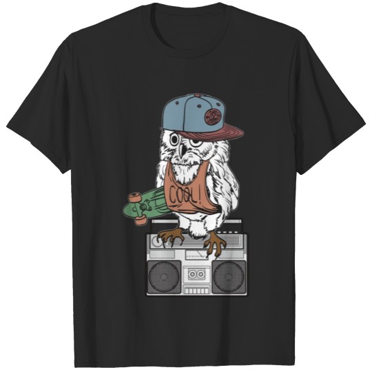 Discover Hipster Owl product Skateboarding and Boombox T-shirt