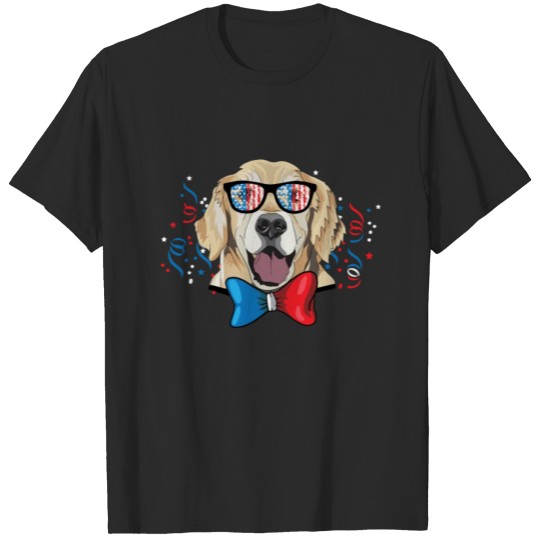 Discover 4th of July Golden Retriever Dog USA Sunglasses T-shirt