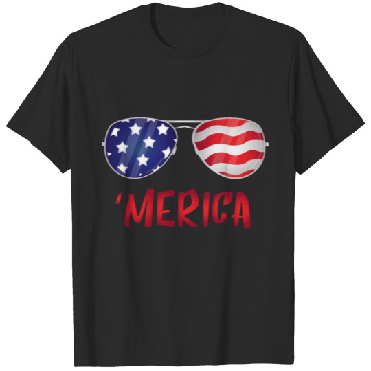 USA Flag Patriotic 4th of July Merica Sunglasses T-shirt