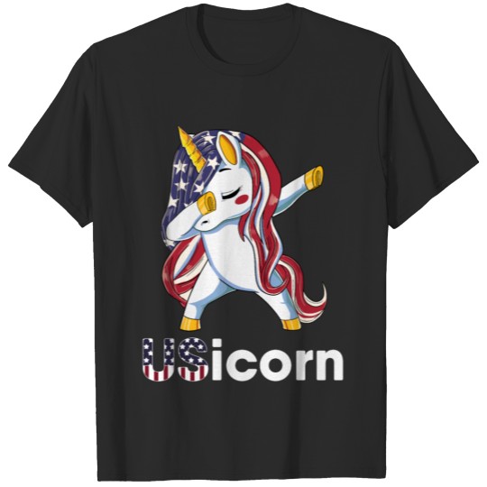 Patriotic Dabbing Unicorn USA Flag 4th of July T-shirt