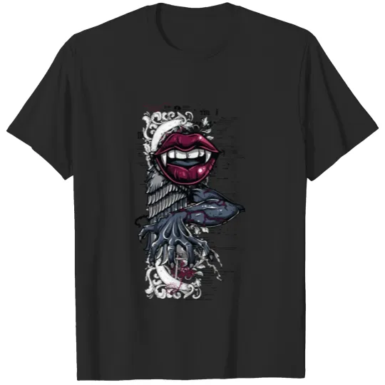 Discover Succubus Mouth Wing Engraved Flowers T-shirt