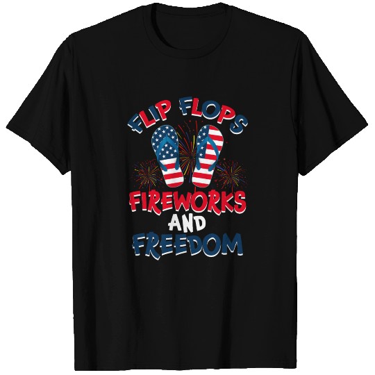 Flip Flops Fireworks Freedom American Flag T-shirt