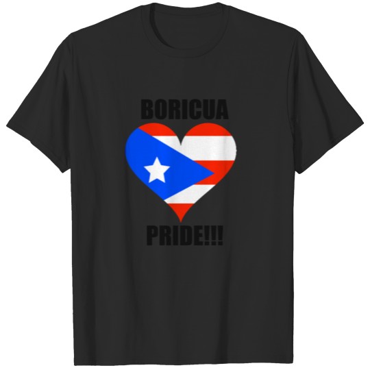 Discover Boricua Pride Heart Flag Black Lettering T-shirt