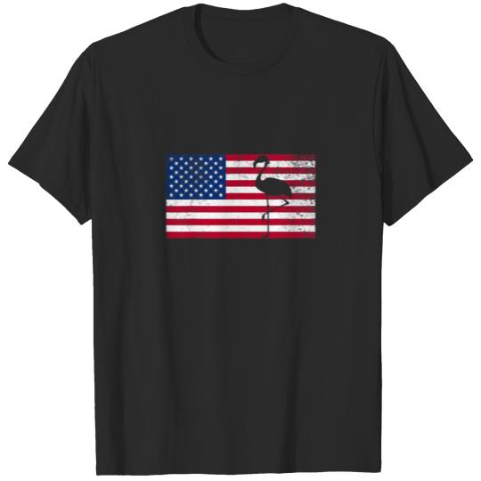 American USA Flag Pink Flamingo Patriotic T-shirt
