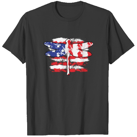 Discover 4th of July American Dragonfly Patriotic USA Flag T-shirt
