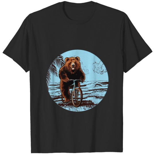bear bike happy beach sea palm tree gift T-shirt