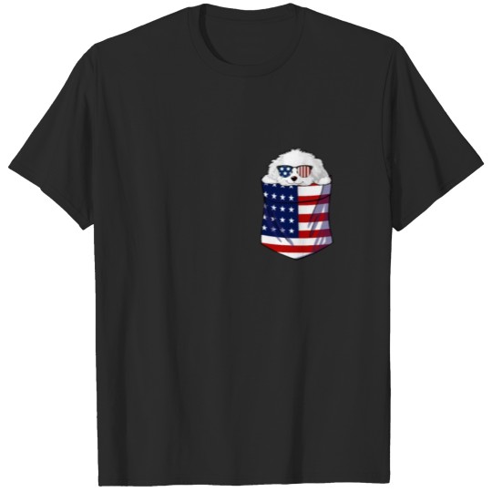 Patriotic Maltese Dog US Flag Pocket 4th Of July T-shirt