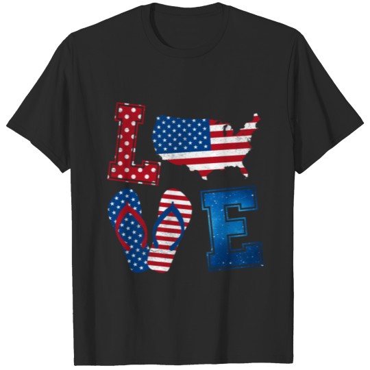 Discover Funny Love US Map Flag Flip Flop 4th Of July Ameri T-shirt