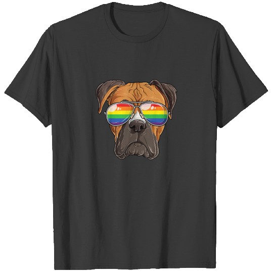 Boxer Gay Pride LGBT Rainbow Flag Sunglasses Funny T-shirt