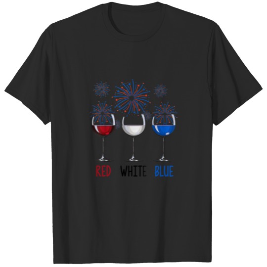 Discover Red White Blue Wine Glasses USA Firework 4th Of Ju T-shirt
