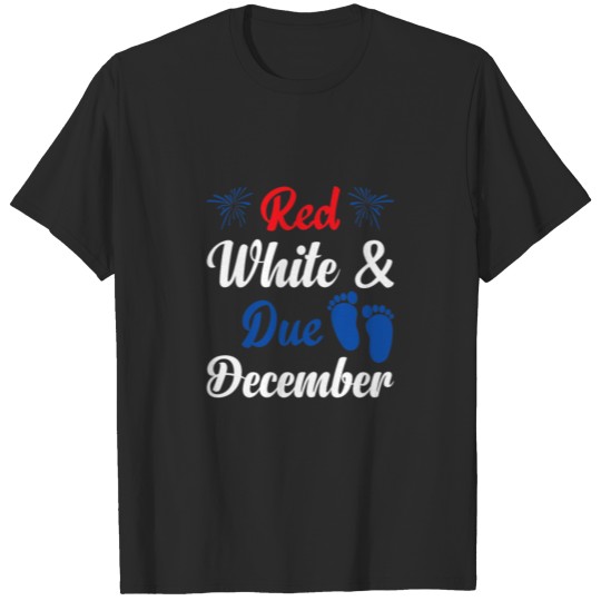 Discover Womens Red White Due December Pregnancy Announceme T-shirt