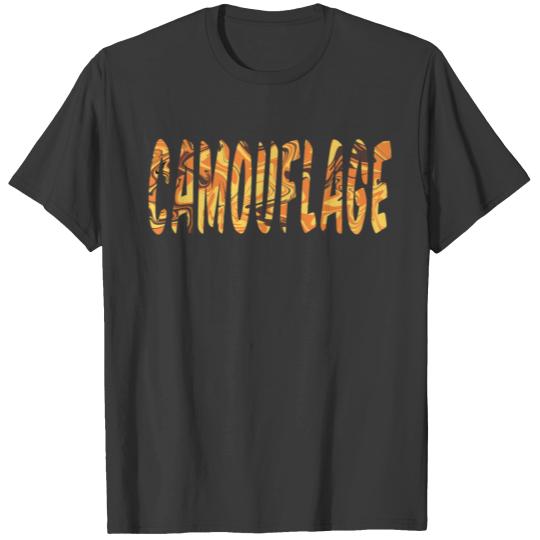 camouflage orange text design urban style T-shirt