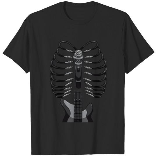 Discover Music Skeleton E Guitar Guitarist Microphone Music T-shirt