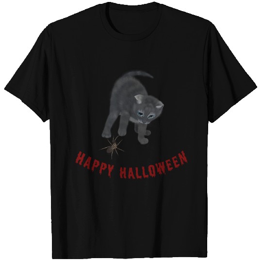 Cat and Spider - Happy Halloween T-shirt