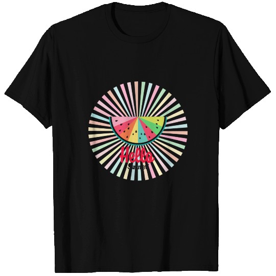 colorful rainbow watermelon-sun rays -Hello summer T-shirt