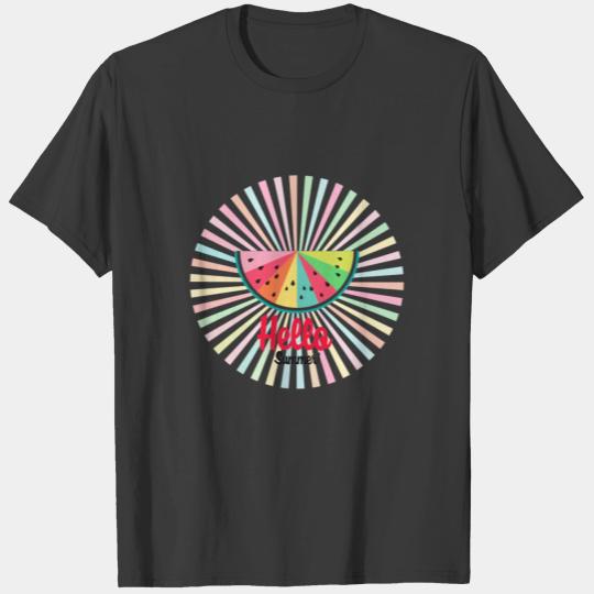 colorful rainbow watermelon-sun rays -Hello summer T-shirt