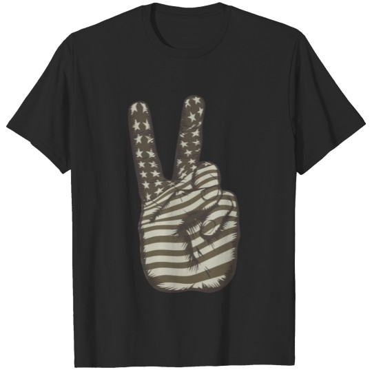 Discover American Flag Peace Sign V Victory Hand T-shirt