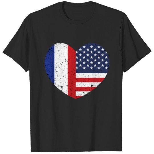 France USA Friends Cool Heart T-shirt
