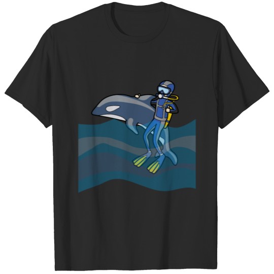 Discover DIVER WITH DOLPHIN Cartoon Funny Humour T-shirt