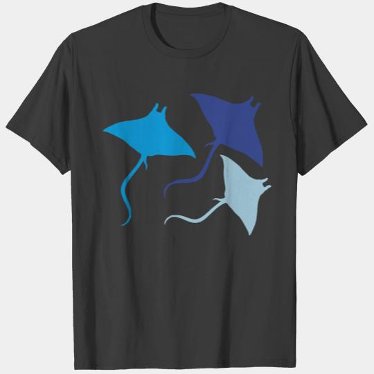 colorful 3 stingray swim diving silhouette outline T-shirt