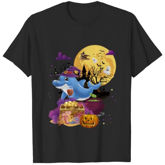 Dolphin Broom Witch Pumpkin Halloween Costume T-shirt