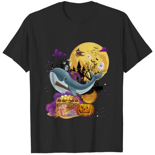 Cute Blue Whale Broom Witch Halloween Costume T-shirt