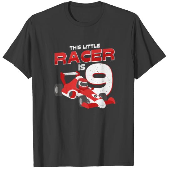 Discover This Little Racer Is 9 Years Old 9th Birhtday Gift T-shirt